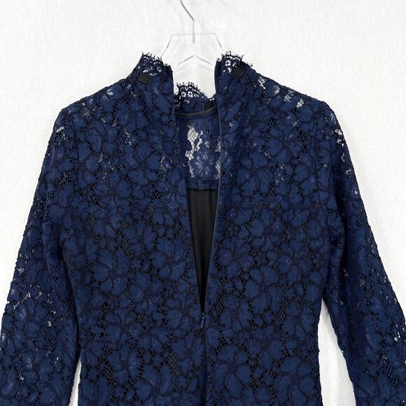 SANDRO Rina Long Sleeve Lace Dress Womens Large Navy Blue Black Sheath Mini - Picture 10 of 16